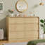 Commode 6 tiroirs 47,3 "avec coins arrondis, commode double en bois naturel pour la chambre à coucher et le salon