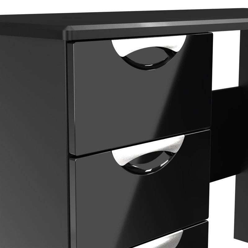Bhodhini 3 Drawer Desk  (Ready Assembled), Black Gloss/Black