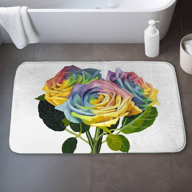 Bouquet of rainbow roses Bath Mat with Non-Slip Backing - Quick Dry Memory Foam Bathroom Rug - Absorbent - Modern Plush Spa-Style - Machine Washable