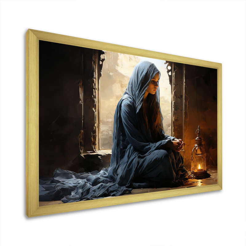 Prière de l'Islam «Salah» sur toile, H 12 po x l 20 po x P 1 po, Cadre doré simple