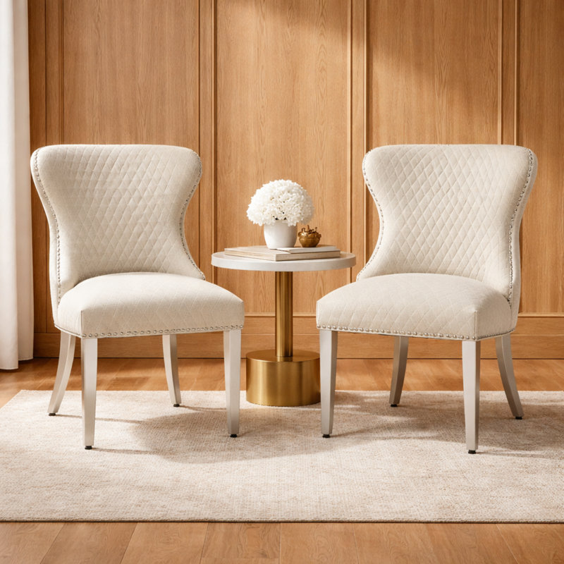 Tufted Velvet Full Back Side Chair, Beige