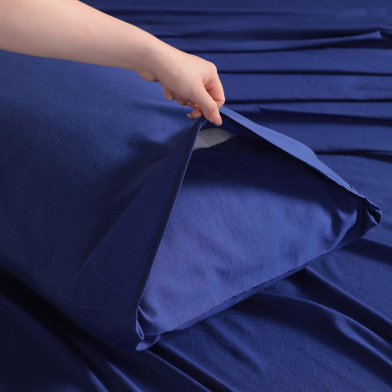 Ensemble de literie en rayonne de bambou avec mélange de fibres et de polyester, Bleu marine
