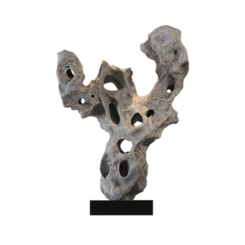 New Chinese-Style Taihu Stone Fiberglass Stone Base Sculpture Decoration Piece, Gray
