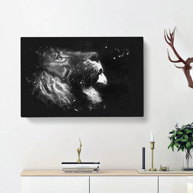 Majestic Lion Illustration - Wrapped Canvas, 60cm H x 91cm W x 4cm D