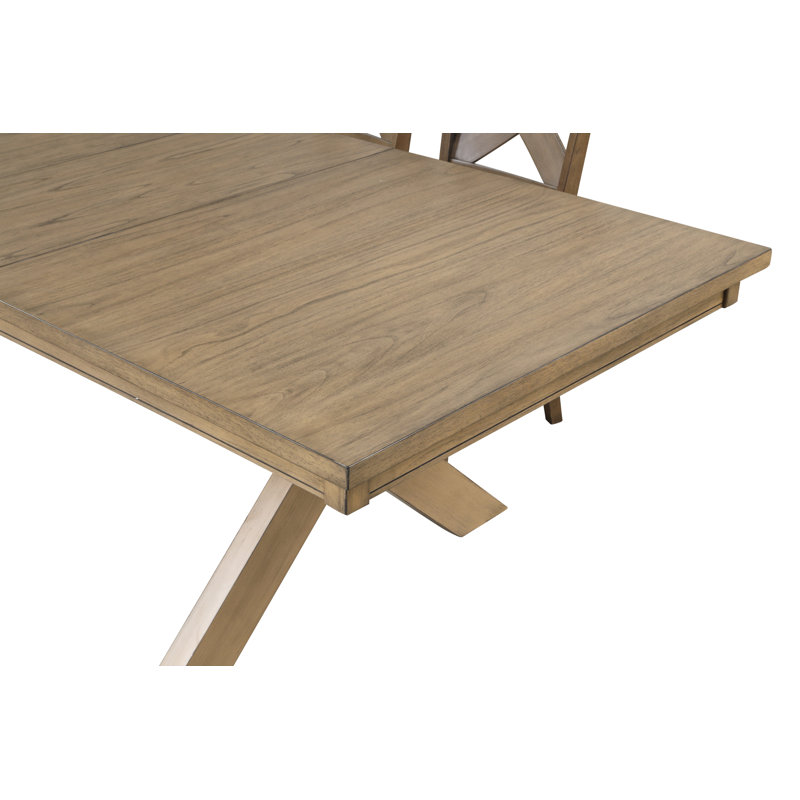 Veliz Wood Trestle Extendable Dining Table With Leaf, Glazed Pine Brown