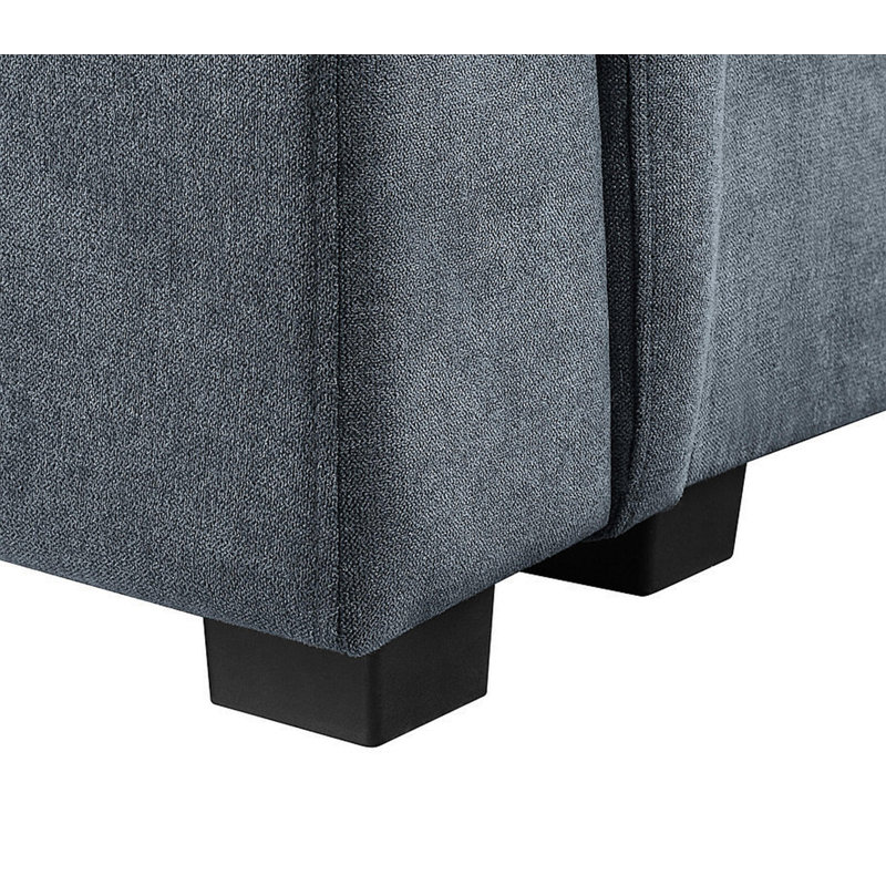 Isadora 119"W Gray Woven Fabric 7-Seater Sectional Sofa With Ottoman, Right Hand Facing