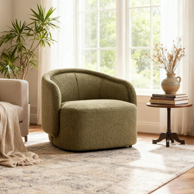 34-inch Green Accent Chair Curved Boucle Livingroom Chair
