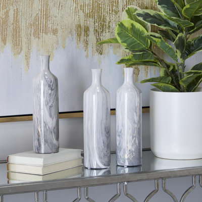 Ceramic Faux Marble Decorative Gray Vase Set