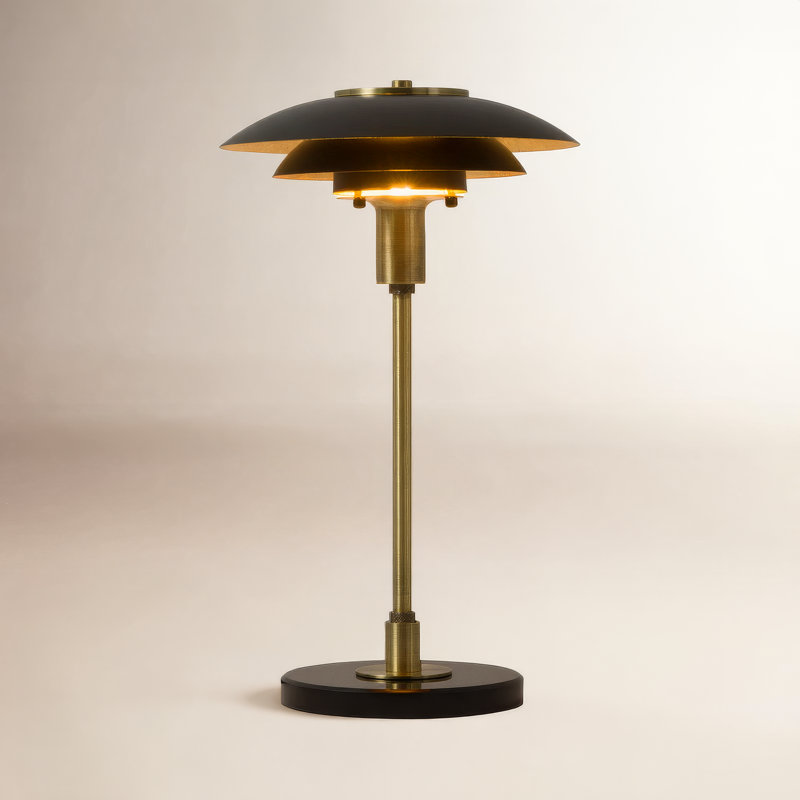 Rancho Mirage Table Lamp - Matte Black & Gold-Leaf Shade, Weathered Brass, Black Marble Base