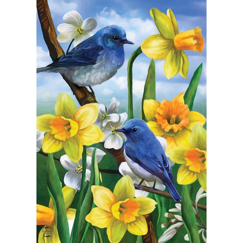 Bluebirds and Daffodils Spring House Flag