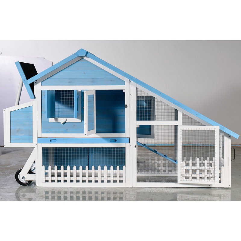 Maison pour lapins en bois de 76 po avec toit en asphalte, couloir extérieur, plateau à nettoyage rapide, cage intérieure compatible et imperméable