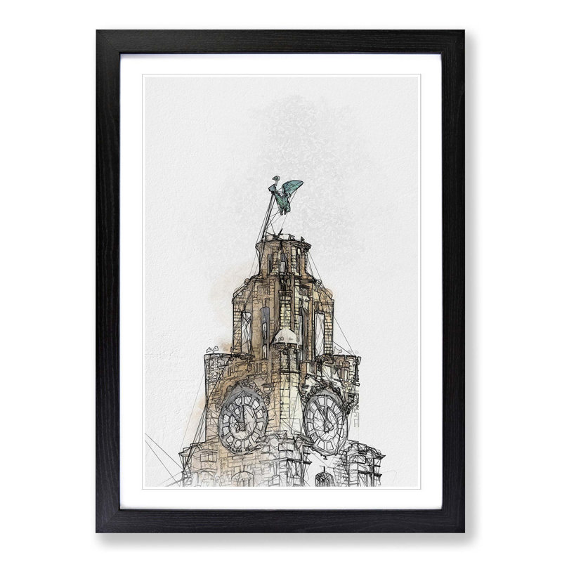 The Liver Building Liverpool in Abstract - Picture Frame Graphic Art Print on MDF, 36cm H x 27cm W x 2cm D, Black Framed