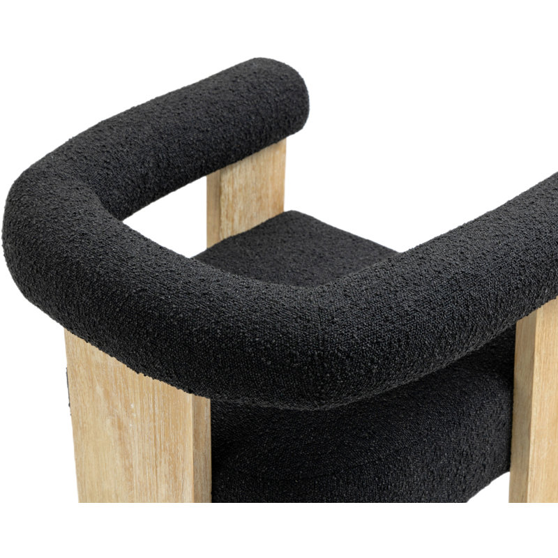 Chaise à accoudoir, Tissu bouclé noir, Naturel