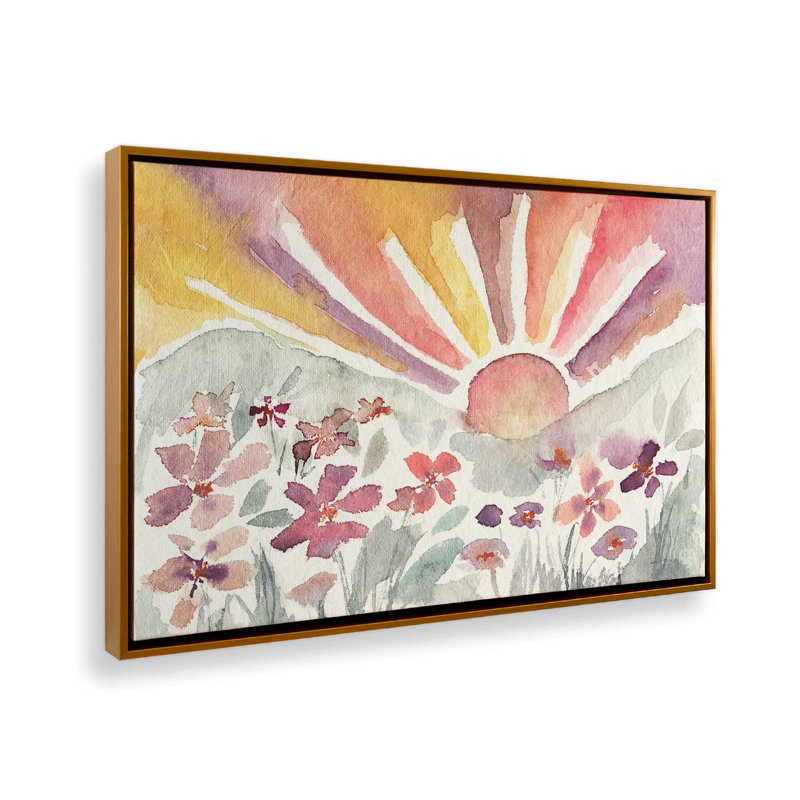 Sunrise Meadow Bloom, H 8,75 po x l 12,75 po, Toile avec cadre, Or poli