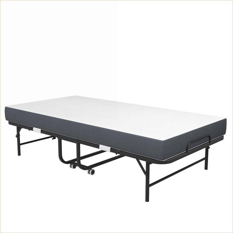 Rollaway Folding Sleeper Bed Extra Long Storage Friendly Sleek Black Metal Frame for Tall Adults