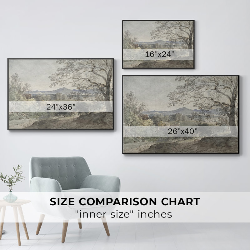 Paysage rétro - CDxxv, Toile avec cadre flottant noir, H 17 po x l 25 po