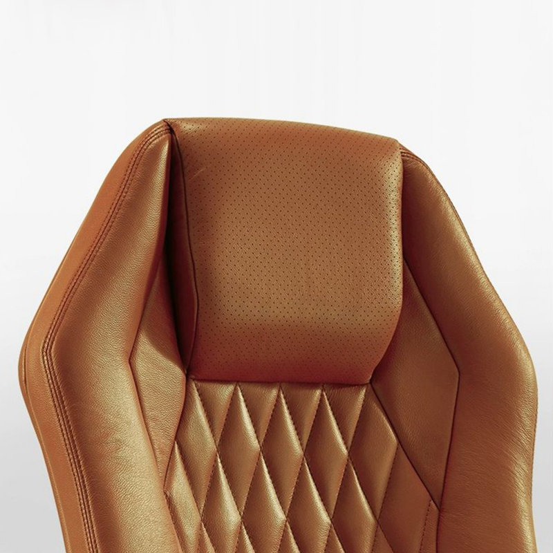 Orange + Silver Hight adjustable Genuine Leather + Faux Leather + Aluminium Alloy Office Chair