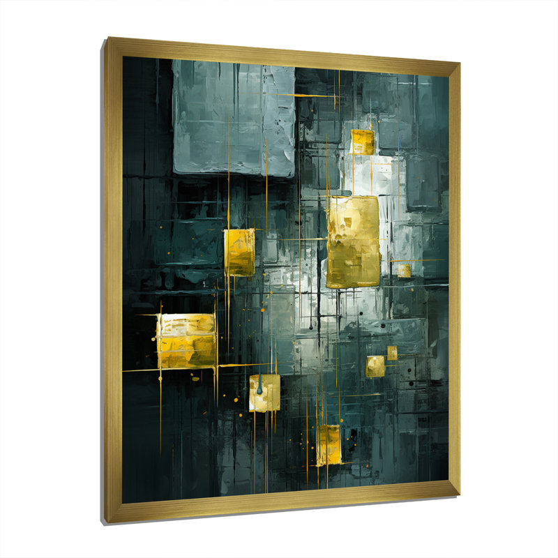 Emerald Reflections Abstract Cubist I - Peinture abstraite sur toile, art mural, H 32 po x l 24 po x P 1 po