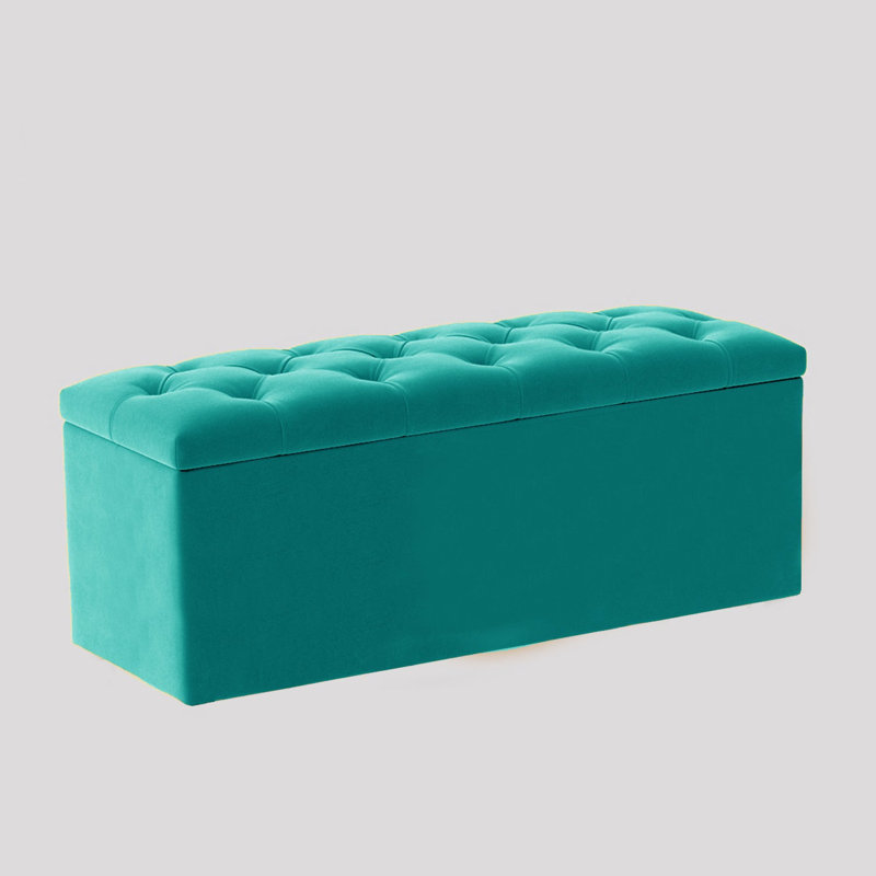 Luna Wide Chesterfield Velvet Rectangle Solid Color Standard Ottoman Box with Storage, Upholstered Deep Storage End of Bed Bench