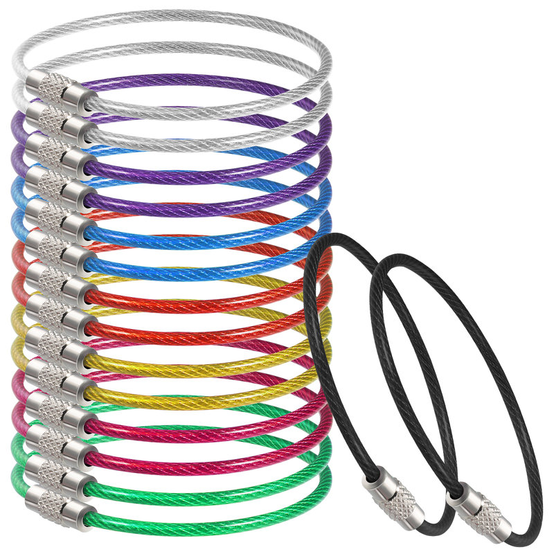 16Pcs Bag Tag Loops Wire Keychain Cable Cable Key Ring Luggage Tag Loops Keychain Loop