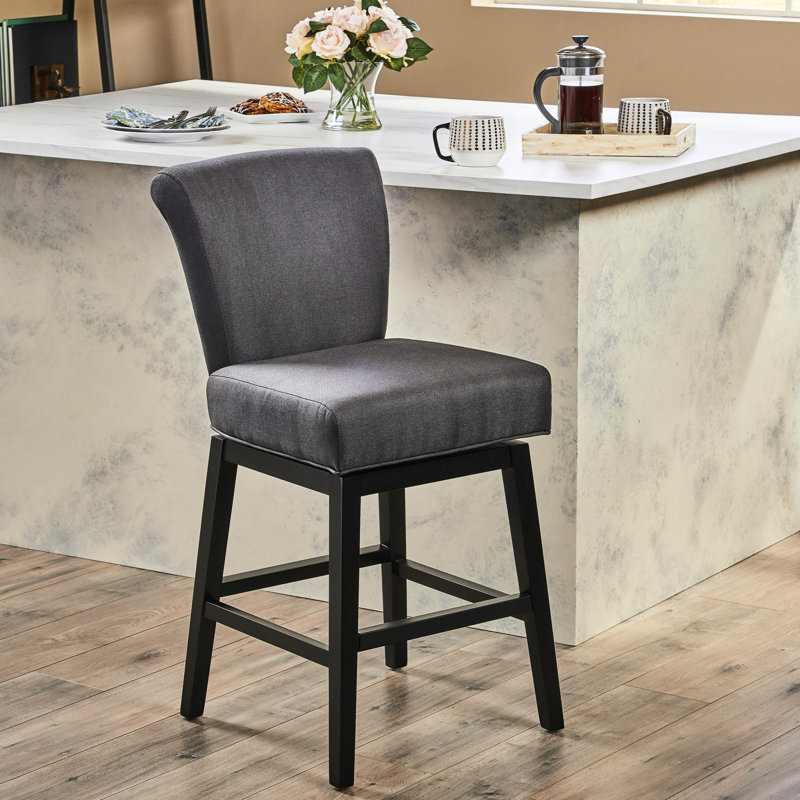 Tabouret de comptoir pivotant gris anthracite avec pieds en bouleau 19,5 po x 24,29 po, hauteur des pieds 40,5 po