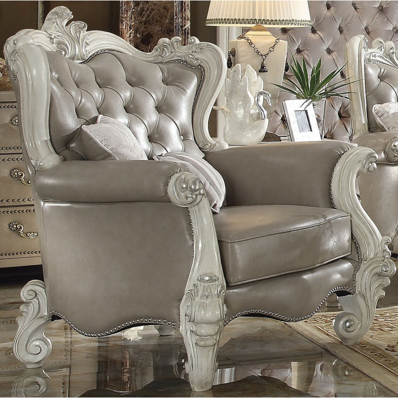 Faux Leather Armchair, Vintage Gray