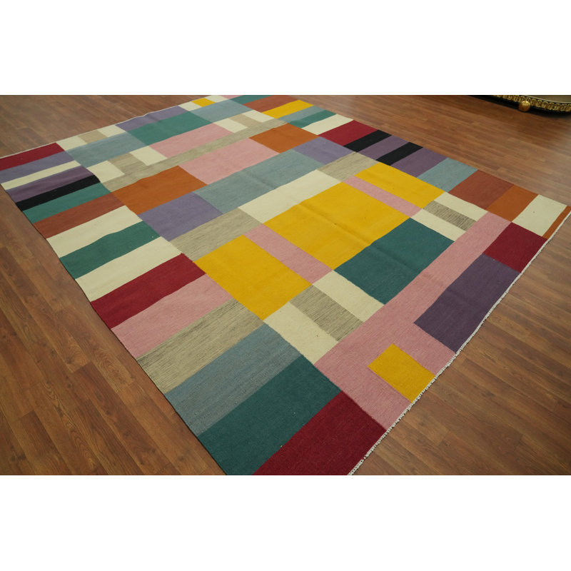 Tapis moderne kilim à teinture végétale 8 x 10
