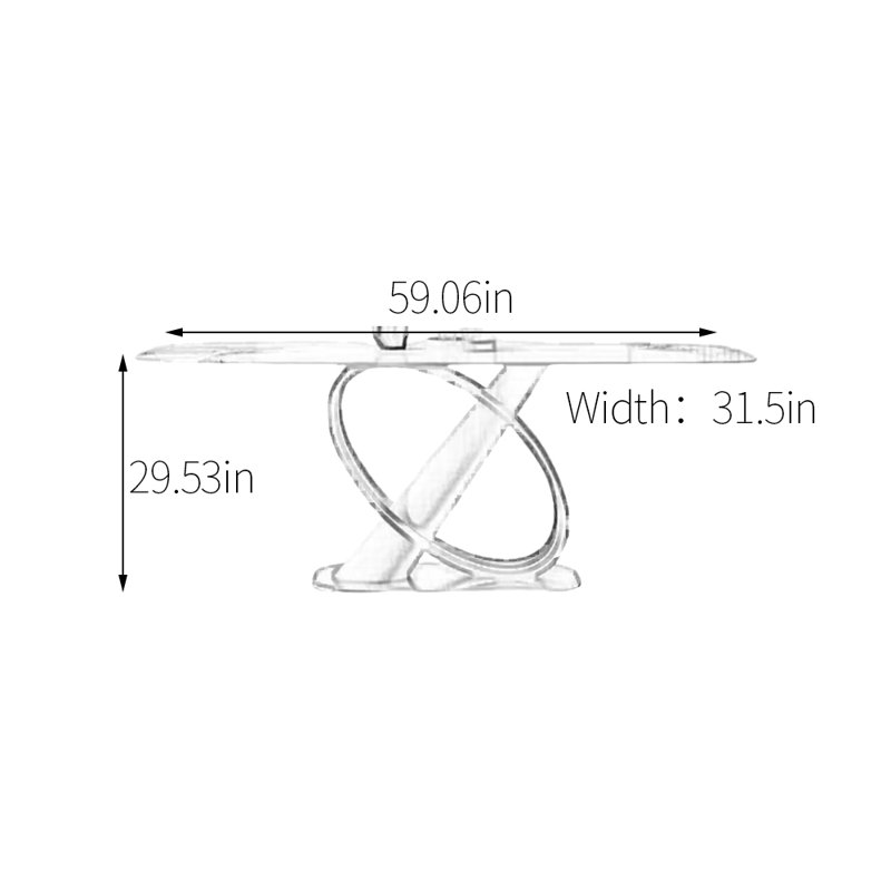 Table de salle à manger en acier inoxydable, H 29,53 po x L 59,06 po x l 31,5 po