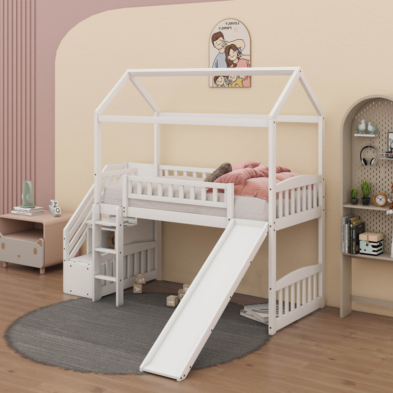 Twin Loft Bed With Slide, White