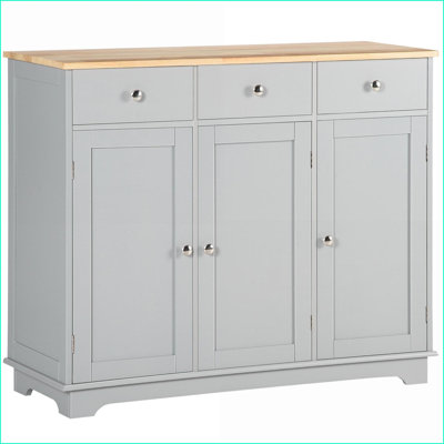 Cabinets with Drawers &amp; Adjustable Shelves, Rubberwood Top Gray Buffet Sideboard, 39.75” W | Farmhouse | Living Room