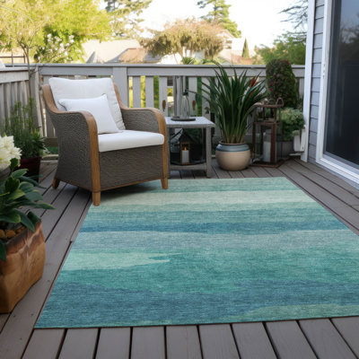 Machine Washable Indoor/Outdoor Christain ACN1254 Turquoise Rug