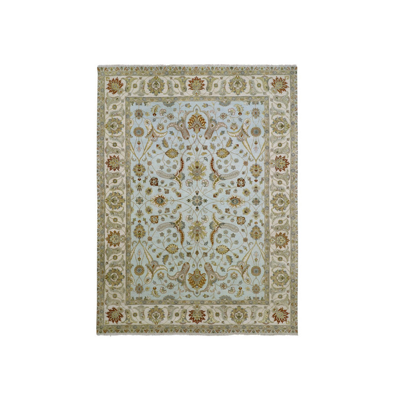 Tapis oriental rectangulaire en laine bleu noué à la main 9 pi 0 po x 12 pi 0 po - MOA10283199
