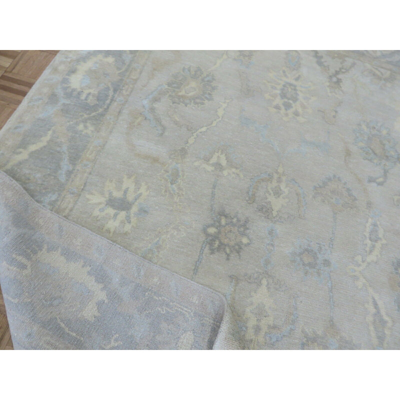 Tapis gris en laine noué à la main de conception unique 6 pi 3 po x 9 pi 3 po Hurst
