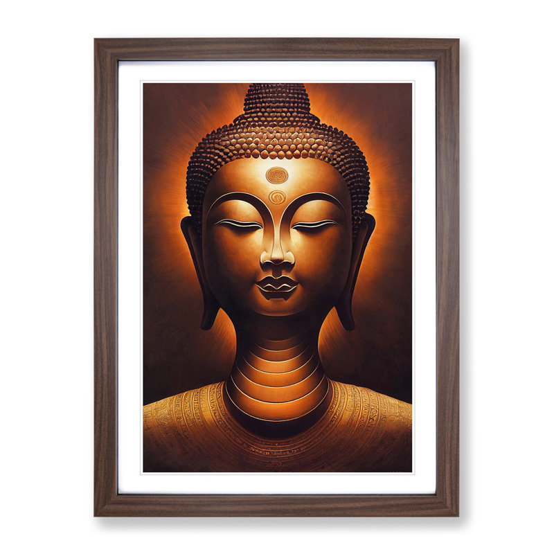 A Peaceful Buddha - Print, Walnut Framed, 66cm H x 48cm W x 2cm D, White