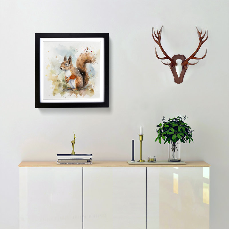Squirrel Watercolour - Framed Print, Black