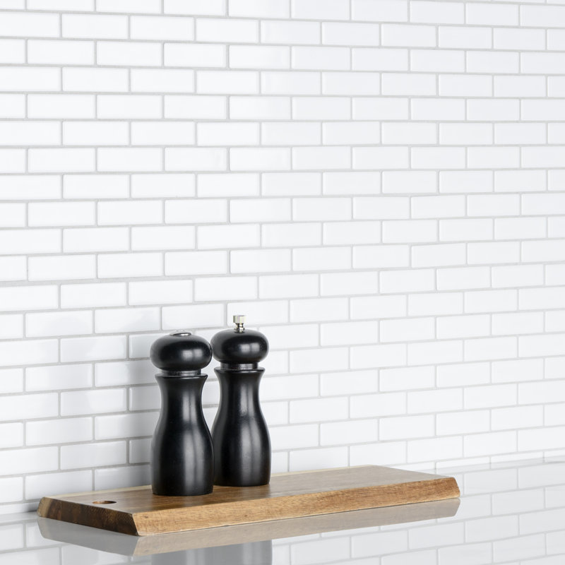 Metro Brick Subway Glossy White 10-1/4" x 11-1/2" Porcelain Mosaic Floor and Wall Tile