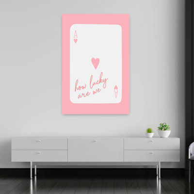 How Lucky Are We Ace Pink Bold Contemporary Minimalist Coastal Wall Art Print 1 Piece Wrapped Canvas Wall Art