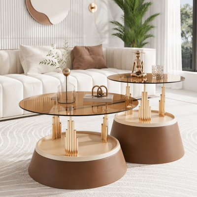 Ensemble de tables basses gigognes de luxe marron et or