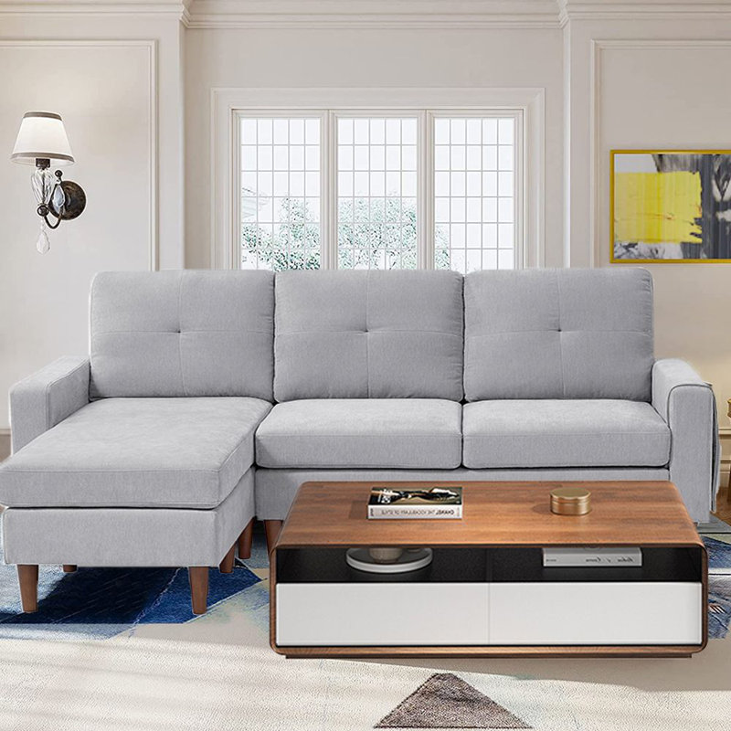 Canapé modulaire réversible avec repose-pieds en chenille de 80 po Piergaetano, Chenille gris pâle