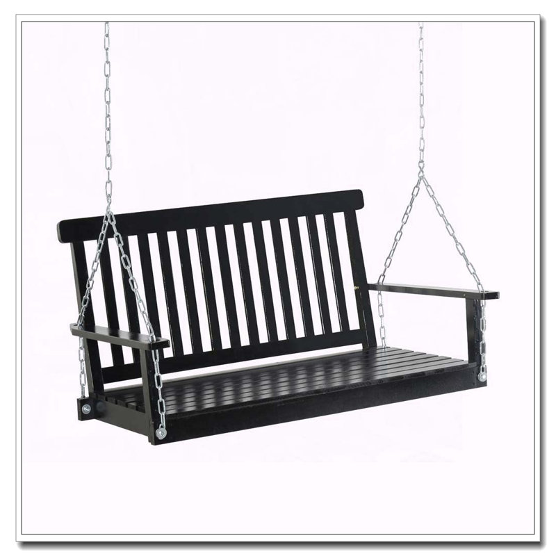 2-Seater Hanging Porch Swing with Slatted Build and Chains, Black