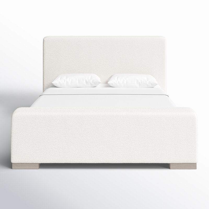 Elegant Queen-Sized Boucle Upholstered Bed with Natural Gray Oak Frame