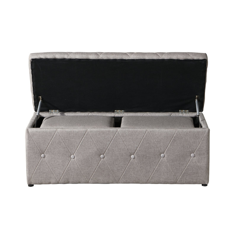 Ensemble de 1 repose-pieds rectangulaire en tissu avec rangement et 2 repose-pieds (beige)
