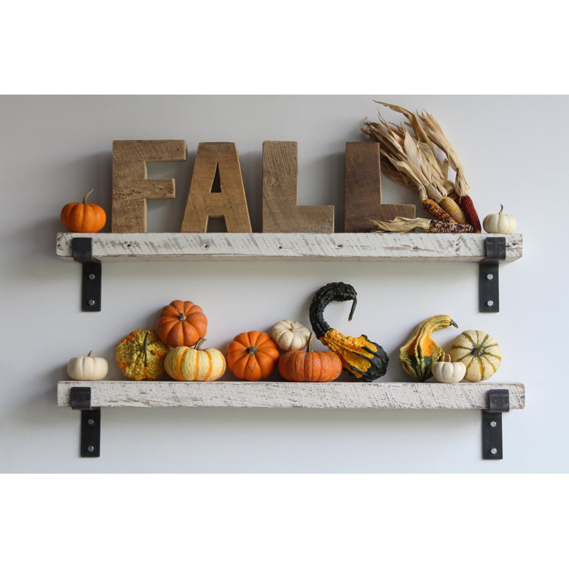 Brennon 2 Piece Reclaimed Barn Wood Bracket Shelf, White Washed, 2" H x 40" W x 7" D