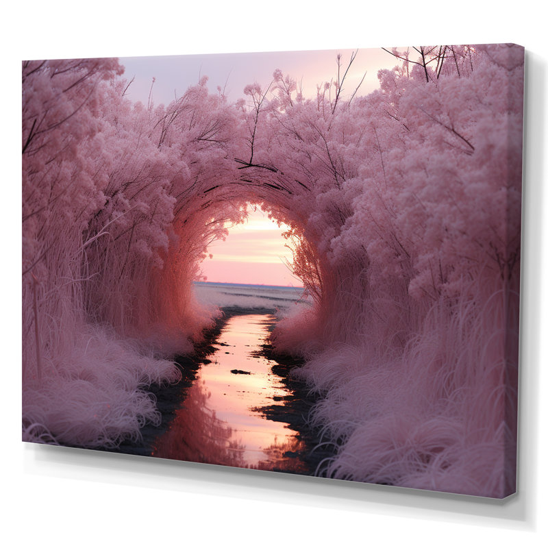 «Pink Floral Tunnel Tranquil Twilight», reproduction sur toile, 30" H x 40" W, Toile tendue