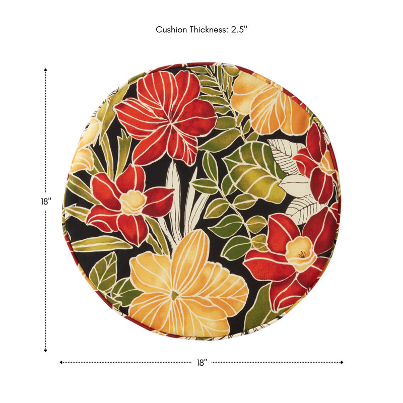 Outdoor Round Dining Chair Seat Pad, Aloha Black
