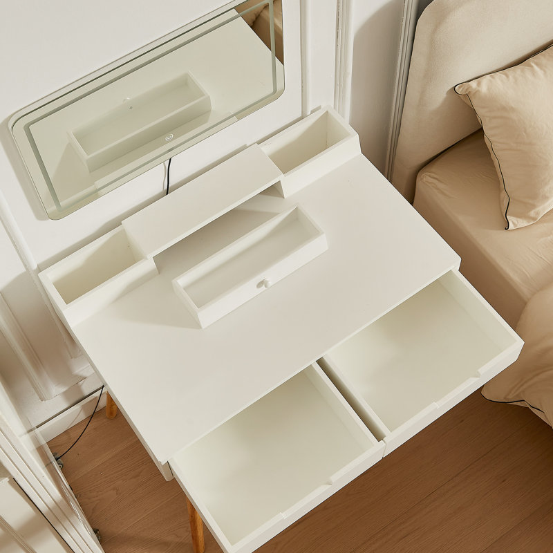 Meuble-lavabo blanc 31,5 po avec 3 modes de couleur d'éclairage DEL, miroir amovible et rangement ouvert 31,5 po