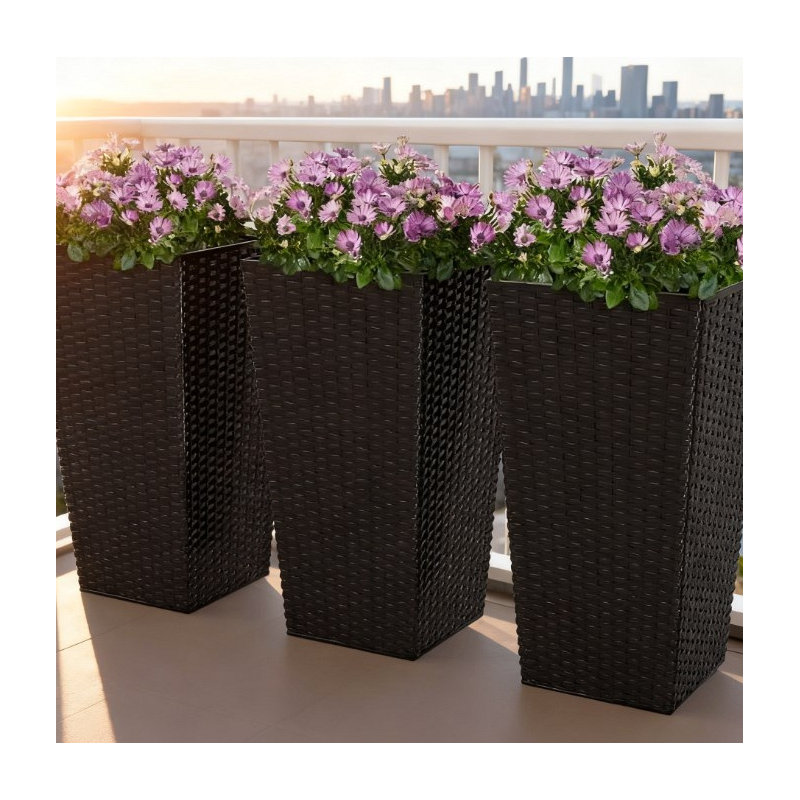 Taper Planters,Tall Planters For Outdoor Plants Set Of 3,With Drainage Holes, Rattan Decor Plant Pots For Indoor Outdoor