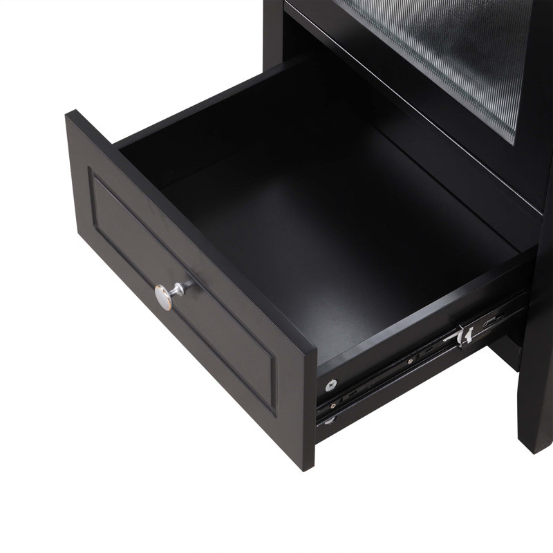 20" Black MDF Bathroom Vanity with Ceramic Sink and Glass Door