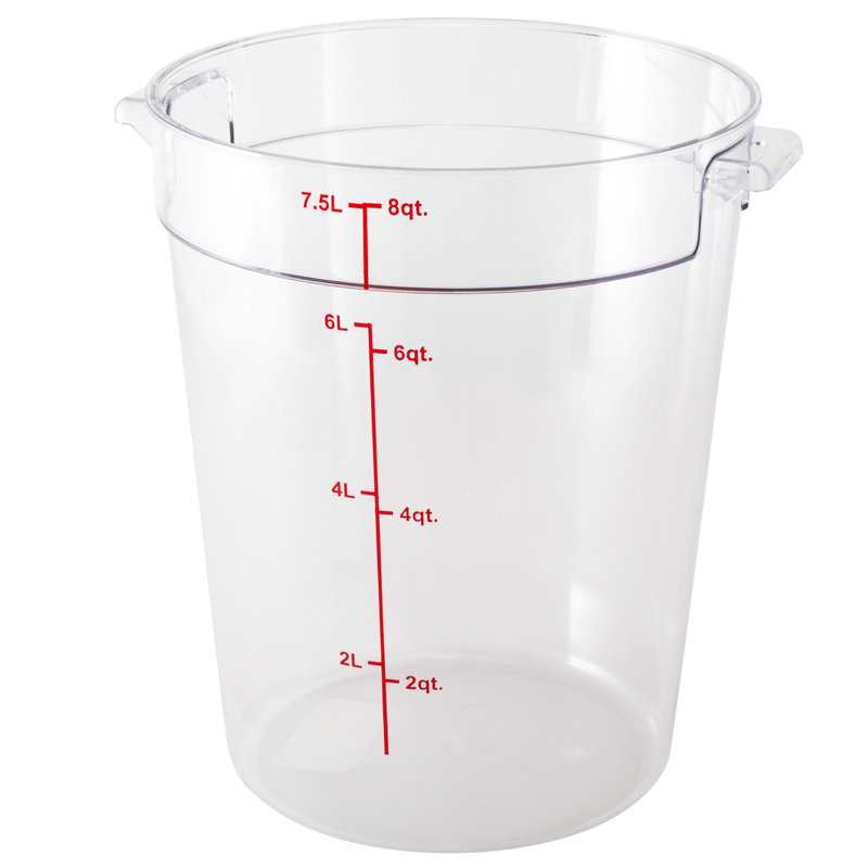 Contenant alimentaire de 8 pintes pour restaurant, 1 contenant commercial rond - couvercle vendu séparément, avec marqueurs de volume, seau de préparation des aliments en plastique transparent, rangement compact