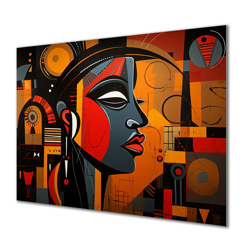 Portrait contemporain, collage géométrique - art mural africain, salon, Métal métal, H 30 po x l 40 po x P 1,5 po